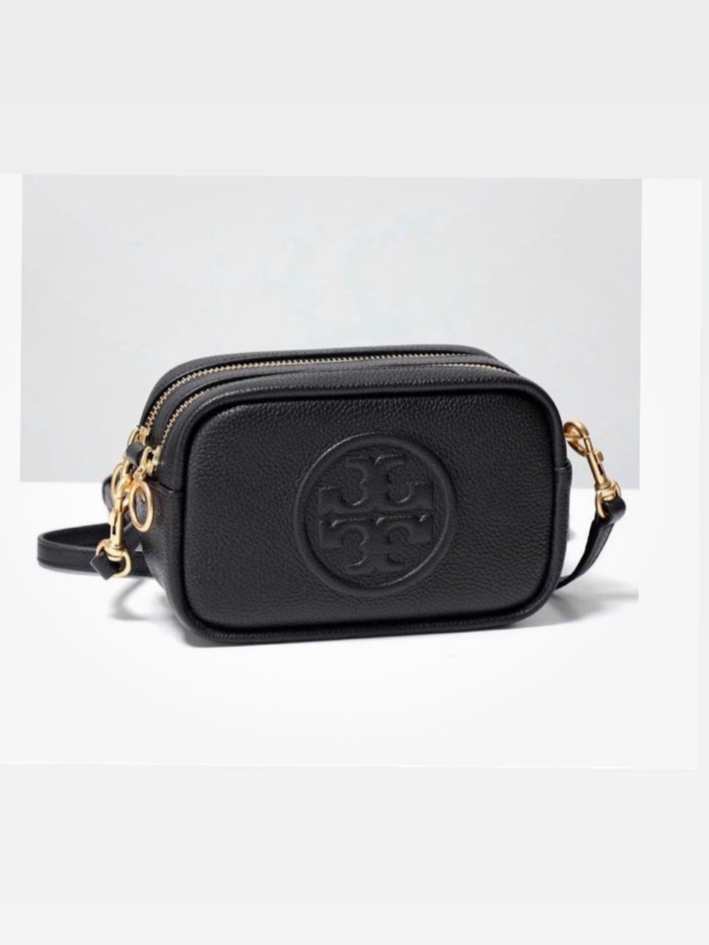 Tory Burch Mini Black Pebbled Leather Camera Bag Crossbody